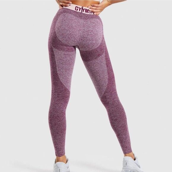 Gymshark Pants - Gymshark Purple Marl High-Waist Seamless Leggings with Pink Logo Waistband